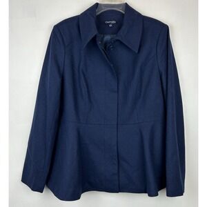 Chadwicks Of Boston Blazer Womens 14 Navy Blue Wool Blend Peplum Jacket Career